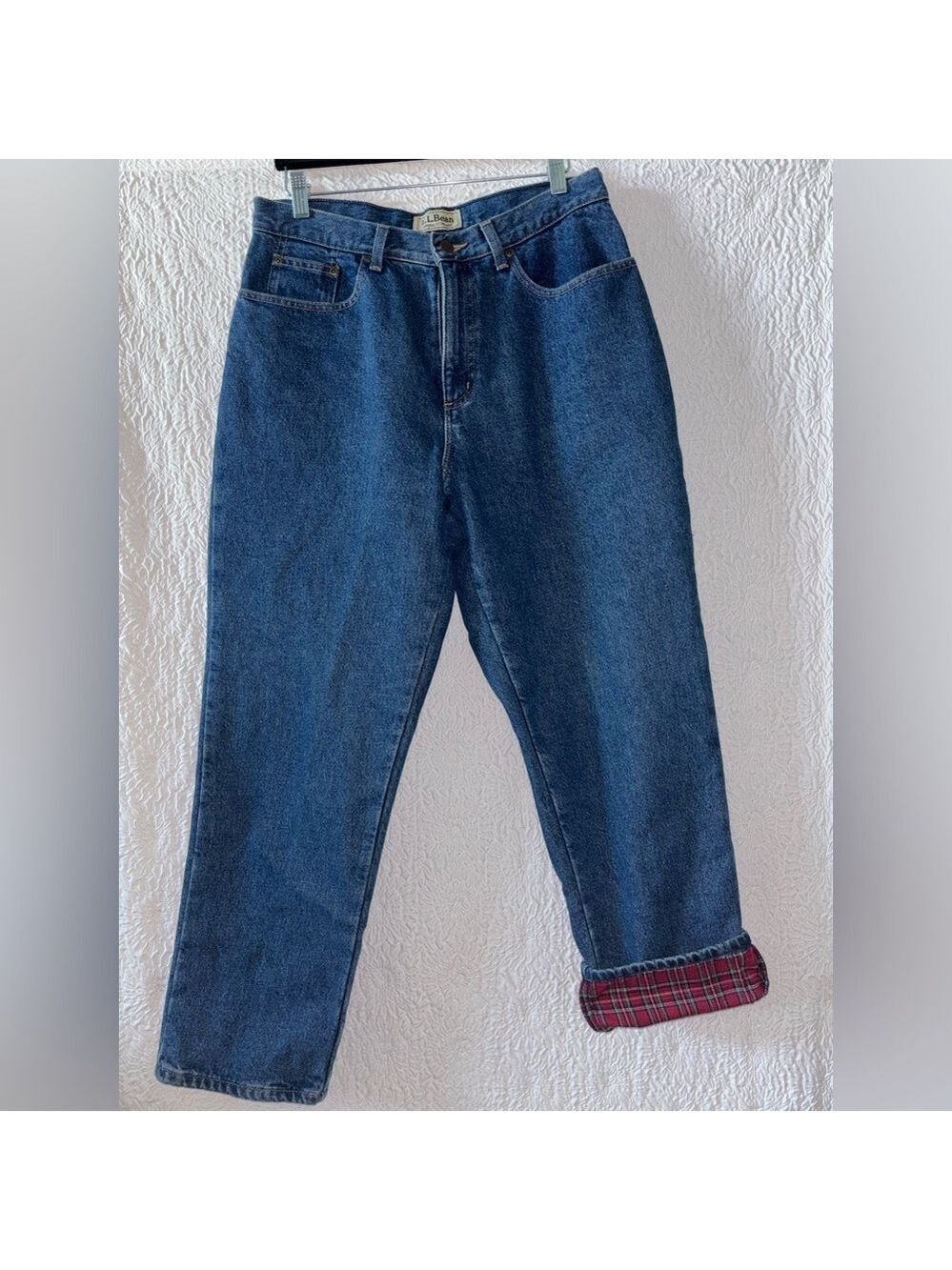 L.L. Bean Original Relaxed Fit High Waist Plaid Flannel Lined Jeans